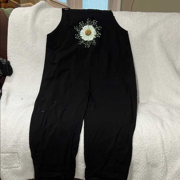 Black Jumpsuit with Floral Embroidery - Picture 1 of 4